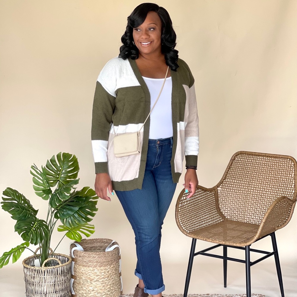 Color Block Cardigan (Olive)